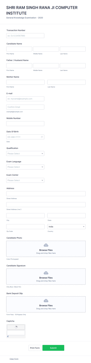 General Knowledge Examination Registration Form Template