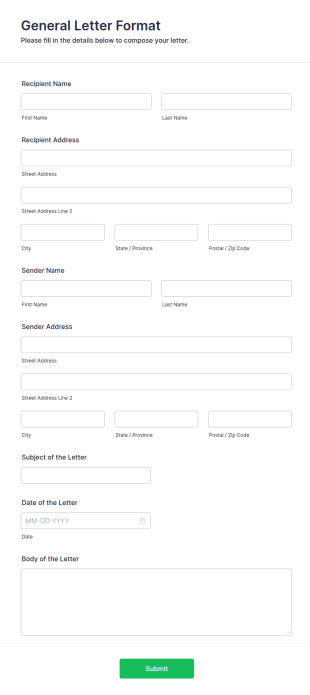 General Letter Format Form Template