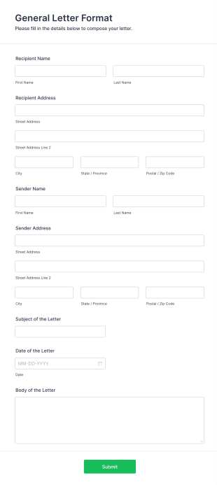 General Letter Format Form Template