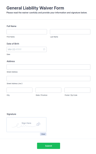 General Liability Waiver Form Template