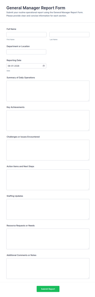 General Manager Report Form Template