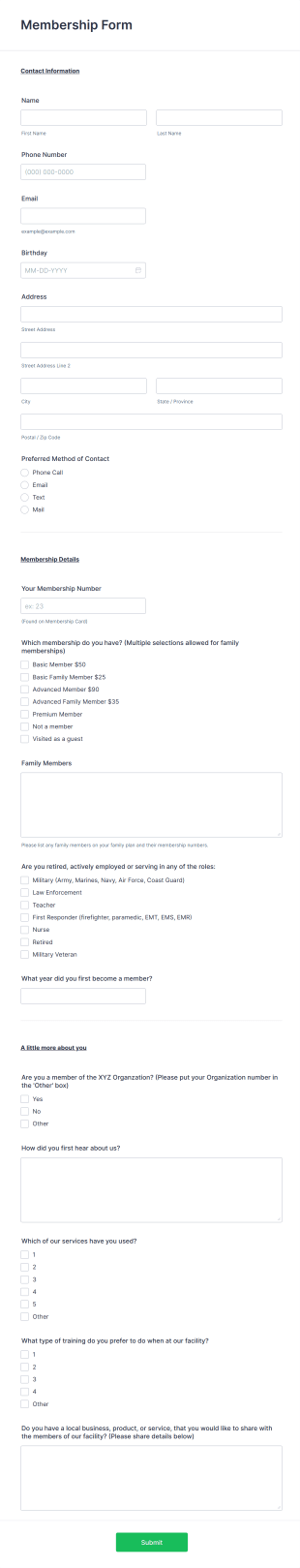 General Membership Form Template