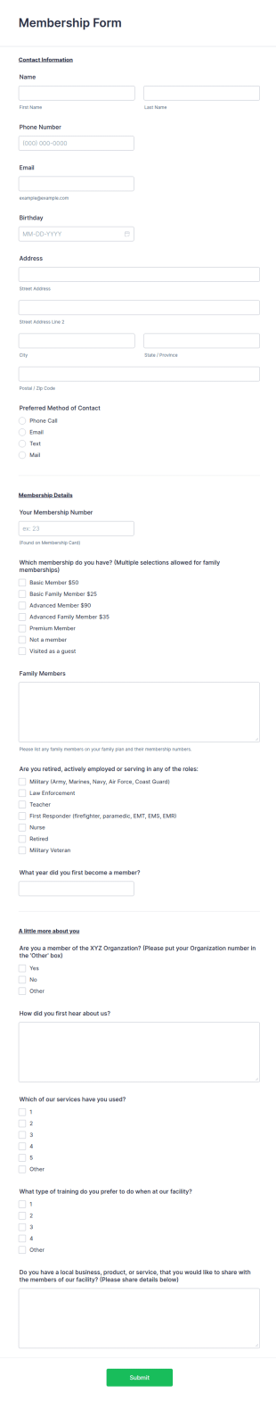 General Membership Form Template