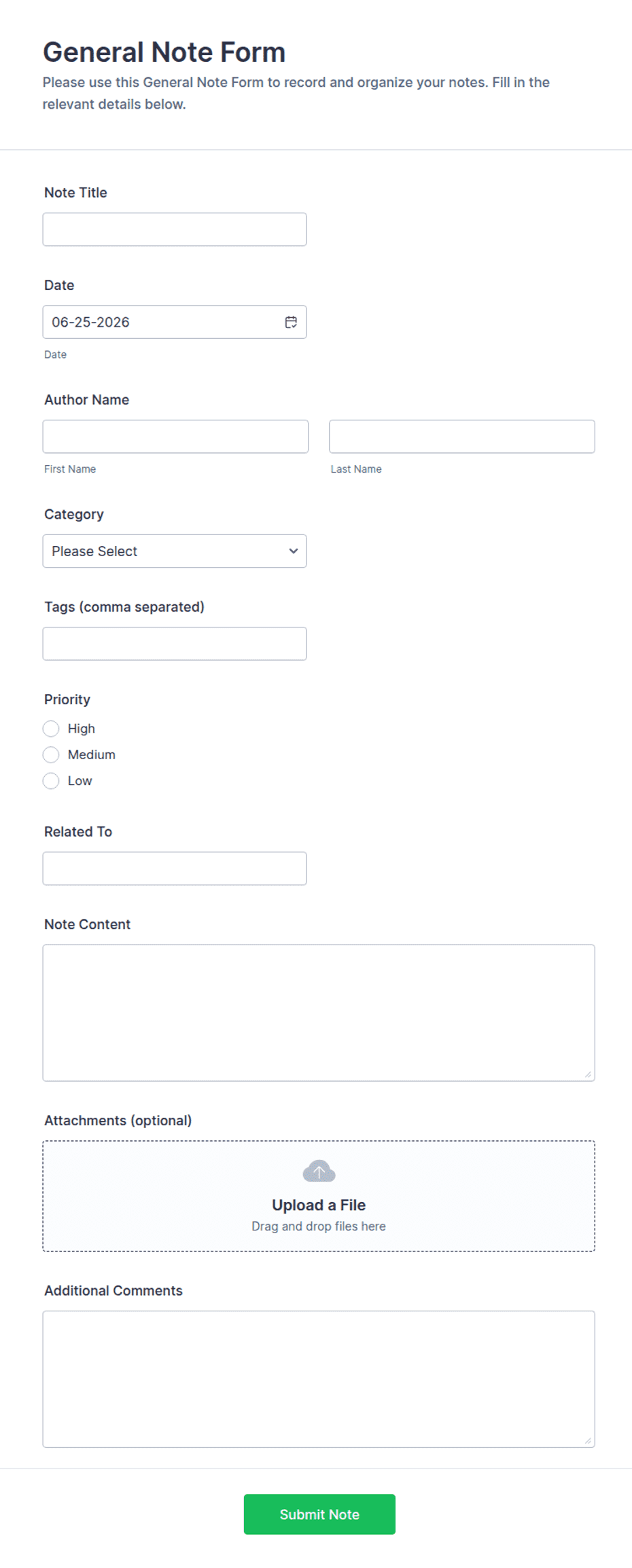 Sample General Notes General Note Form Template | Jotform