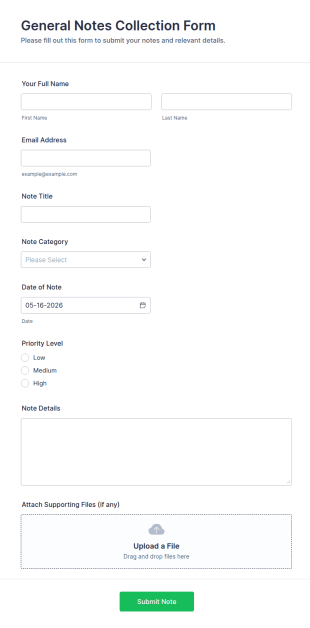 General Notes Collection Form Template
