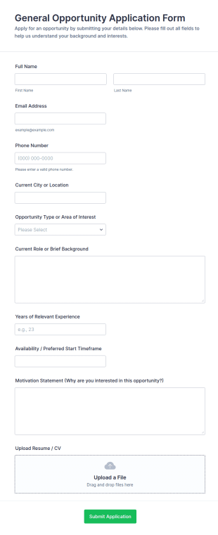 General Opportunity Application Form Template