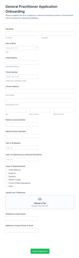 General Practitioner Application Onboarding Form Template