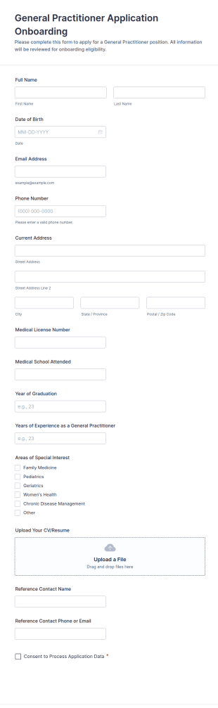 General Practitioner Application Onboarding Form Template