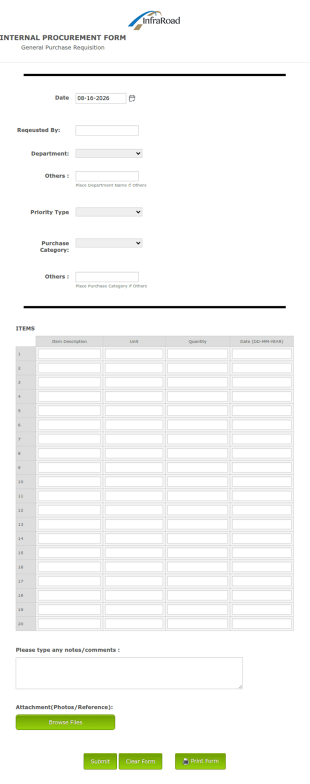 General Purchase Requisition Form Template