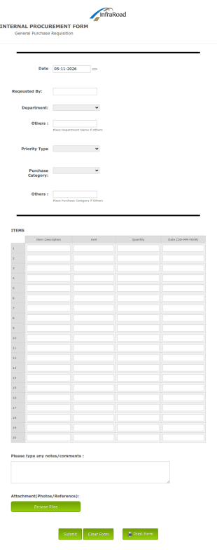 General Purchase Requisition Form Template