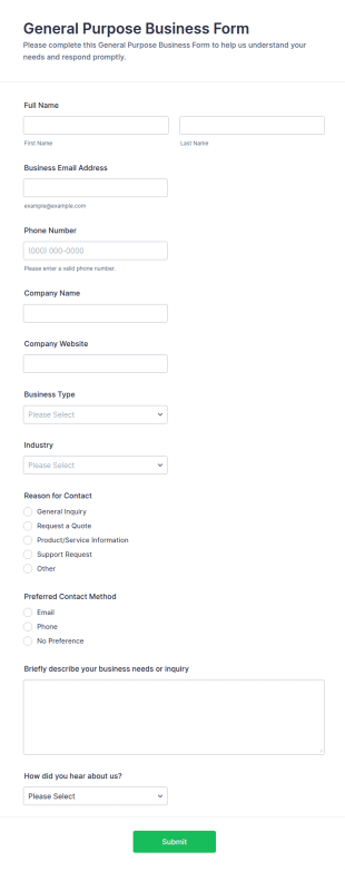 General Purpose Business Form Template