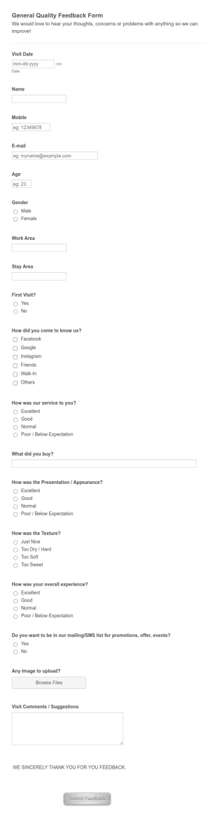 General Quality Feedback Form Template