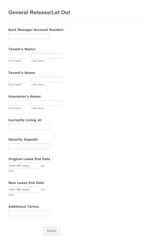 General ReleaseLet Out Form Template