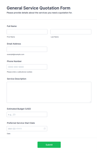General Service Quotation Form Template