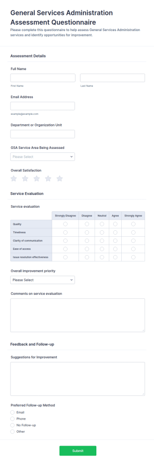 General Services Administration Assessment Questionnaire Form Template