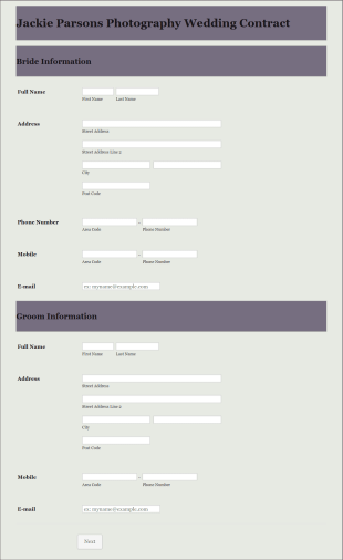 General Photography Wedding Contract Form Template