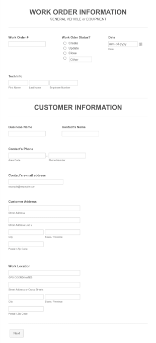 General Work Order Information Draft 1 Test Form Template