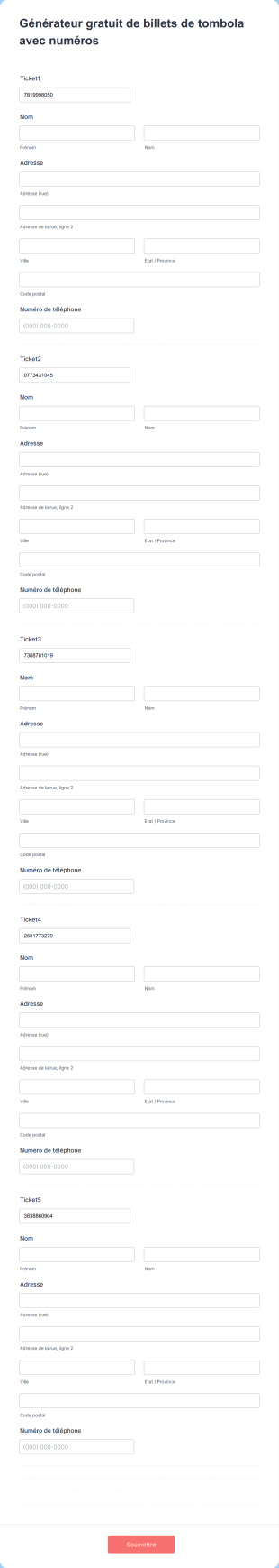 Générateur Gratuit De Billets De Tombola Avec Numéros Form Template