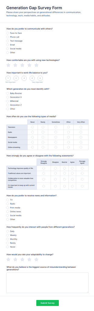 Generation Gap Survey Form Template