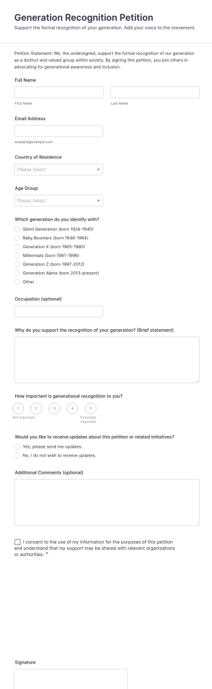 Generation Recognition Petition Form Template