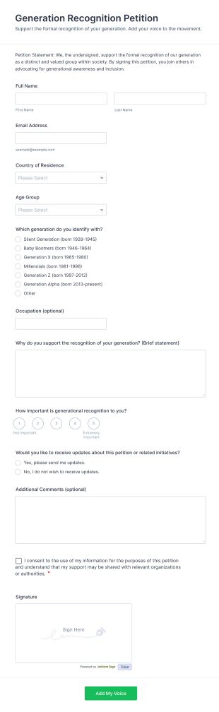 Generation Recognition Petition Form Template