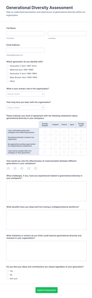 Generational Diversity Assessment Form Template