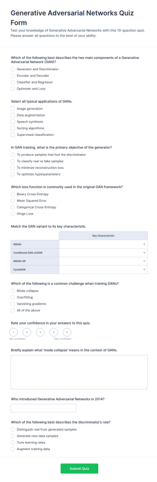 Generative Adversarial Networks Quiz Form Template