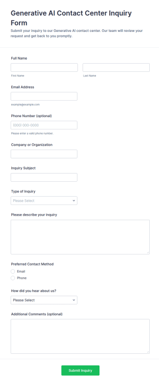 Generative AI Contact Center Inquiry Form Template