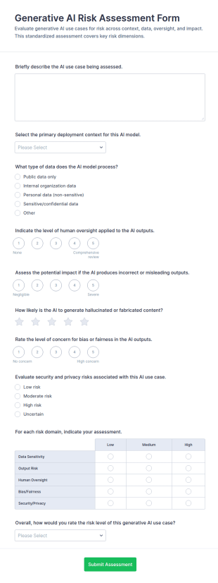 Generative AI Risk Assessment Form Template