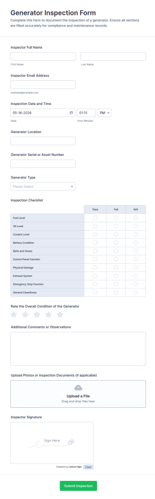 Generator Inspection Form Template