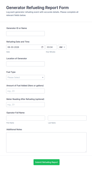 Generator Refueling Report Form Template