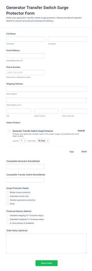 Generator Transfer Switch Surge Protector Form Template