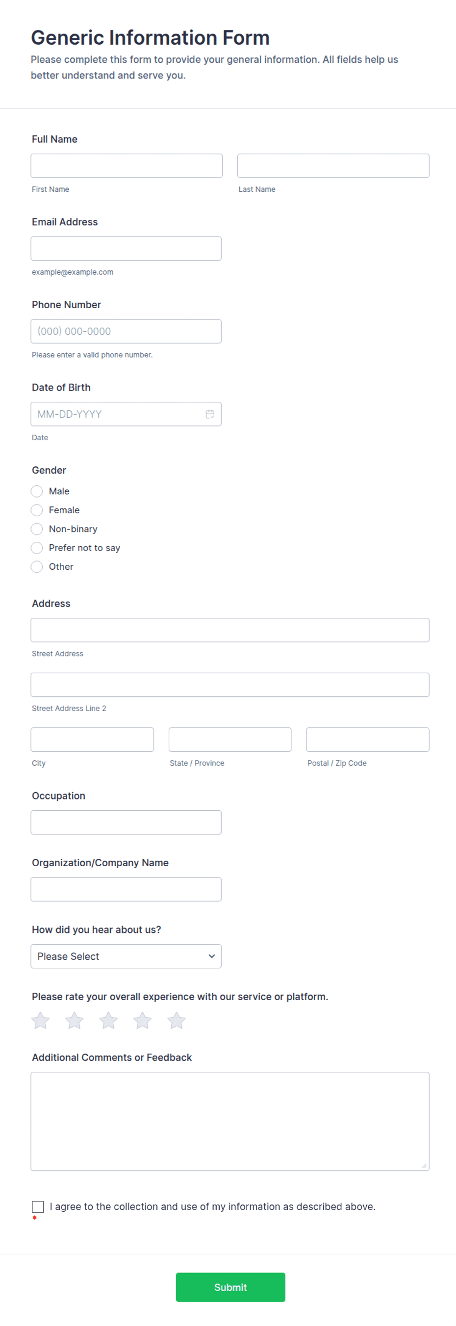 Generic Information Form Template | Jotform