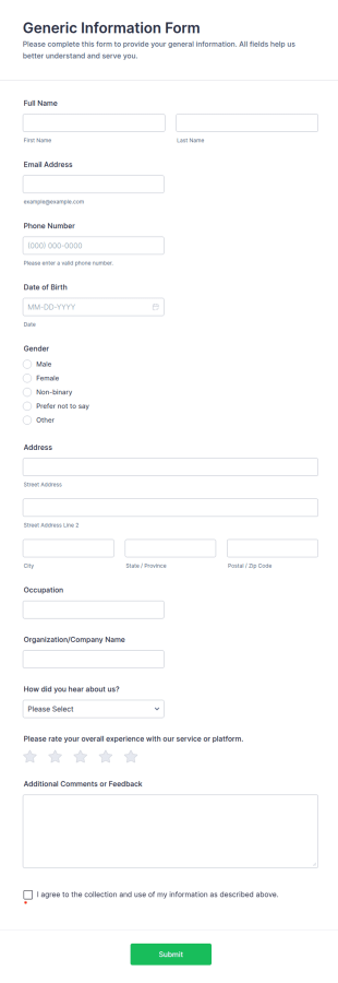 Generic Information Form Template
