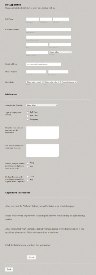 Generic Job Application Form Template