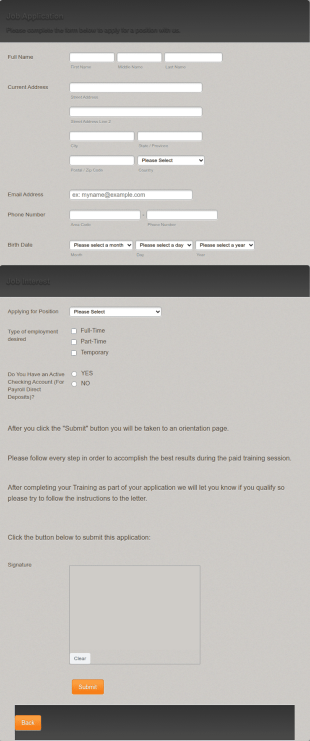 Generic Job Application Form Template
