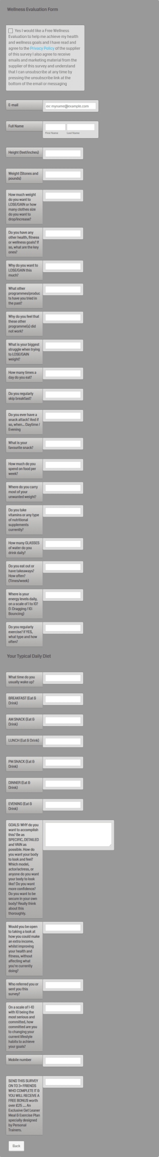 Generic Online Wellness Evaluation Form Template