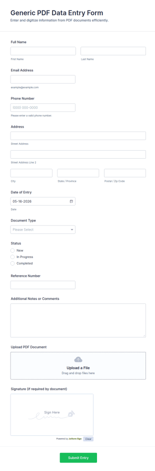 Generic PDF Data Entry Form Template