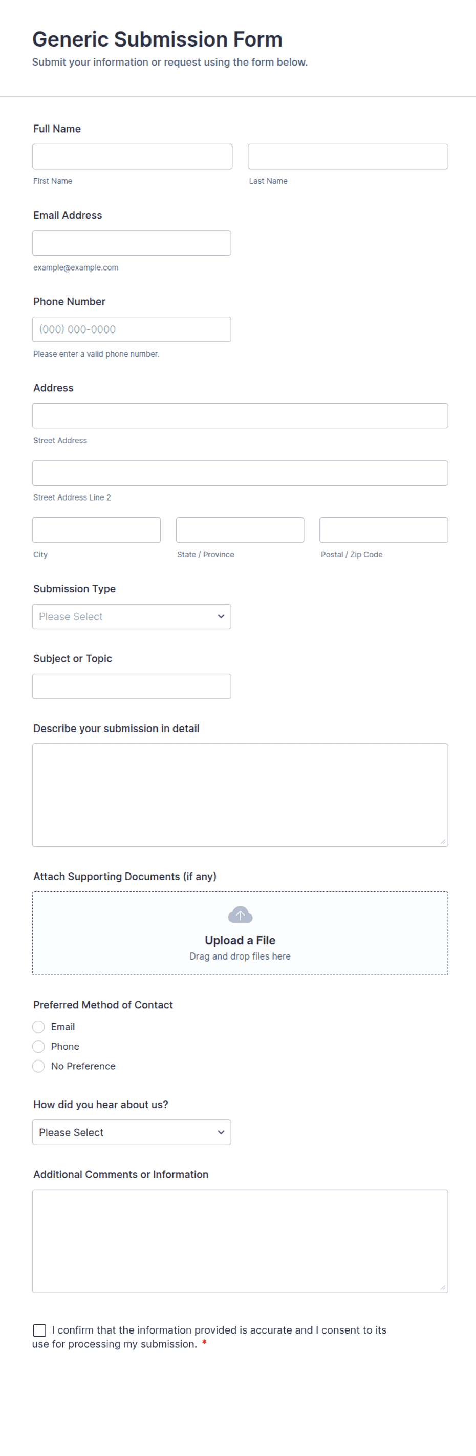 Submittable Form Examples Generic Submission Form Template | Jotform