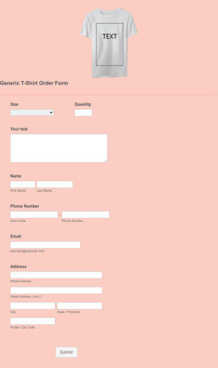 Generic T Shirt Order Form Template