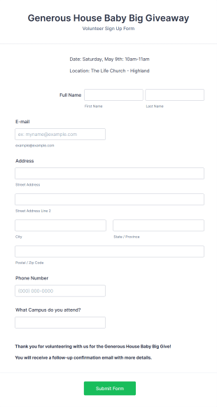 Mother's Day Giveaway Volunteer Application Form Template