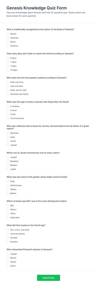 Genesis Knowledge Quiz Form Template