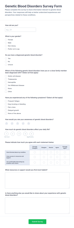 Genetic Blood Disorders Survey Form Template