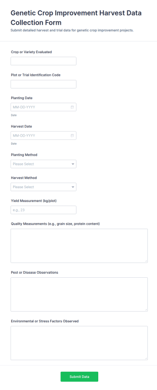 Genetic Crop Improvement Harvest Data Collection Form Template