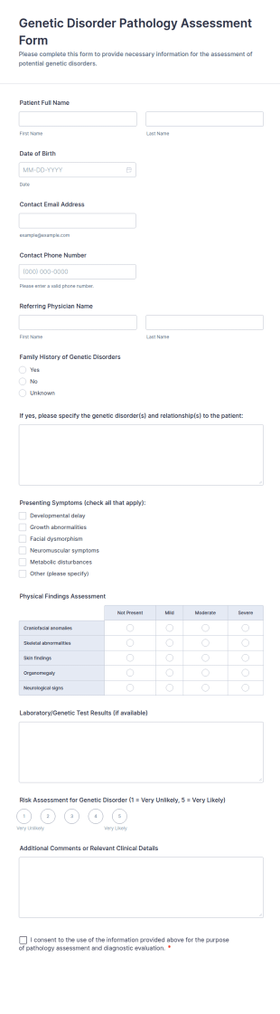 Genetic Disorder Pathology Assessment Form Template