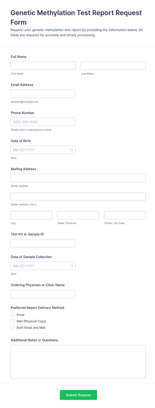 Genetic Methylation Test Report Request Form Template