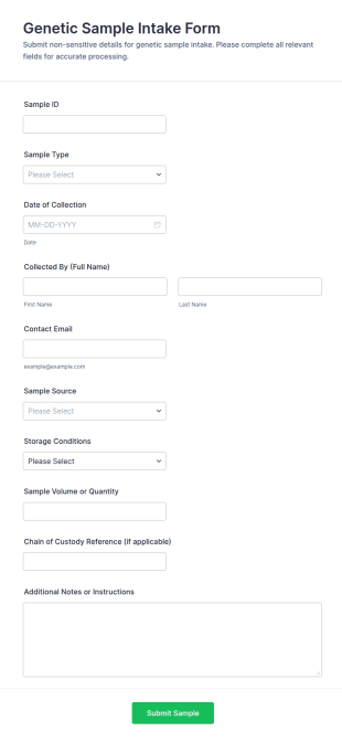 Genetic Sample Intake Form Template