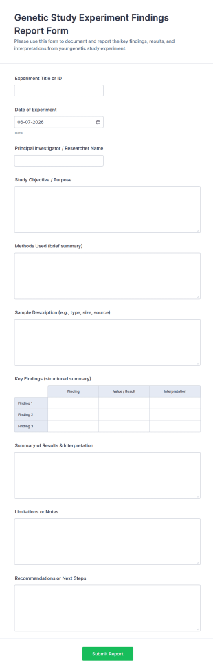 Genetic Study Experiment Findings Report Form Template