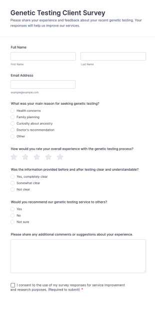 Genetic Testing Client Survey Form Template