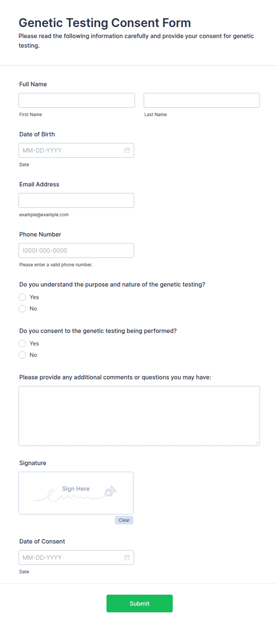 Umr Genetic Testing Form.pdf Genetic Testing Consent Form Template | Jotform